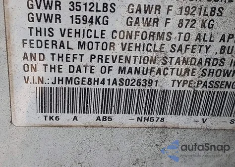 2010 Honda Fit Sport z USA, uszkodzony, nr VIN JHMGE8H41AS026391